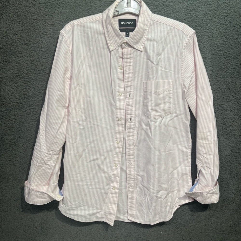 Bonobos Soft Pink Striped Button-Down Shirt Size M Slim‎ Fit